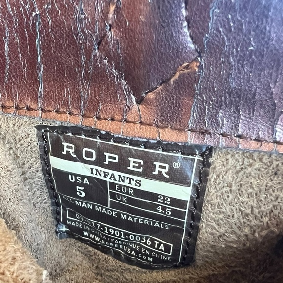 Roper Infant 5 Brown Cowgirl Boots Horseshoe Cowboy Boots Western Faux Leather - Picture 5 of 8